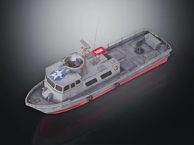 Gray Red Water Transport Model Boat With Cockpit Antenna And Deck Features 3d model