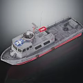 Gray Red Water Transport Model Boat With Cockpit Antenna And Deck Features