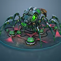 Sci-Fi Character With Mechanical Spider Creature Green Glowing Eyes And Tech Base 3d model