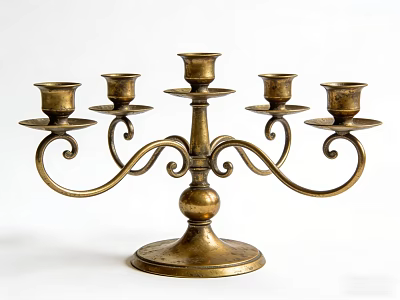 Vintage Brass Candelabra With Multiple Candle Holders And Ornate Curved Design 3d model