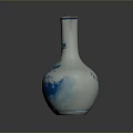 Carved Blue and White Porcelain Vase Featuring Slender Neck Globular Body and Landscape Figures