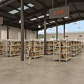 Spacious Open Market Interior With Rows Of Shelves Hanging Signs And People Shopping