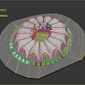 Modern Circular Stadium Design with White Dome Green Field and Red Seats