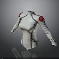White Fitted Bodysuit 3D Model With Red Shoulder Pads And Gray Line Details