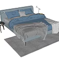 Cozy Modern Double Bed With Blue Gray Bedding Pillows And Side Table Lamp 3d model