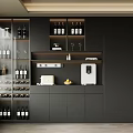 Elegant Modern Black Sideboard Interior Design With Wine Bottles And Glasses 3d model