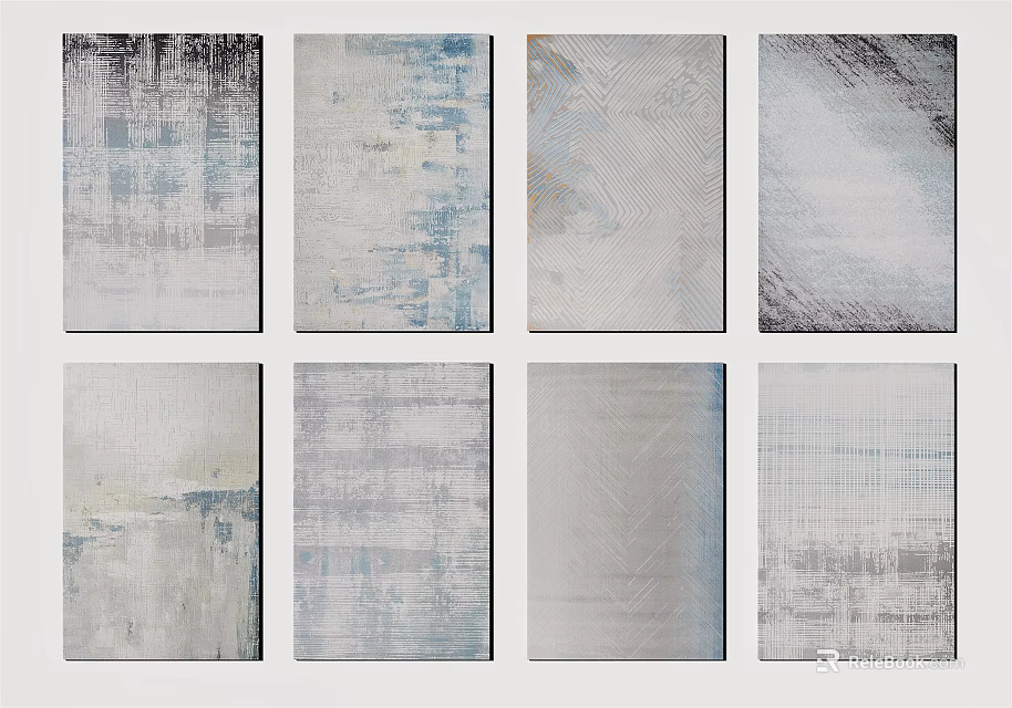 Modern Square Rugs With Abstract Textures And Blue Gray Color Tones 3d model