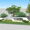 Modern Scenic Wall Design With Green Trees Lawn And Paved Ground