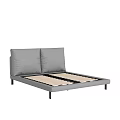 Modern Gray Double Bed With Upholstered Headboard Metal Frame And Wooden Slats