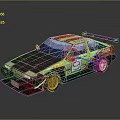Green and Black Rally Car with Red Stripes Number 5 and Pixel Art Design