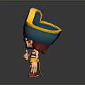 Cartoon Man Wearing Blue Pirate Hat With Yellow Trim Skull Symbol Striped Shirt Red Shoes