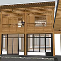Traditional Chinese Guesthouse Building With Wooden Structure Carved Details Balcony And Large Windows