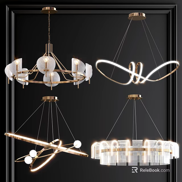 Modern Contemporary Chandeliers With Golden Frames Glass Balls And Ring Designs 3d model 