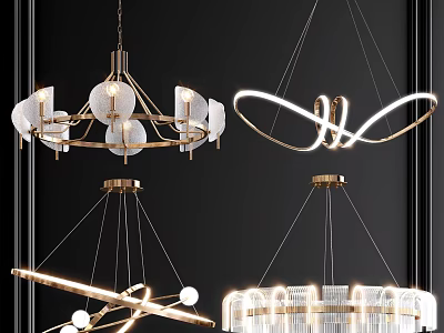 Modern Contemporary Chandeliers With Golden Frames Glass Balls And Ring Designs 3d model