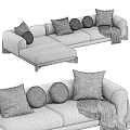 Modern L shaped Gray Fabric Sofa With Multiple Pillows And Cooova 3d model