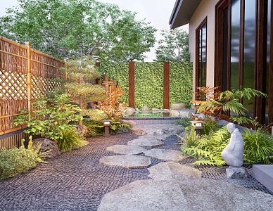 Home Courtyard Landscape Dry Landscape Gardening Hot Spring Stone Ting Bu Zen Landscape 3d model