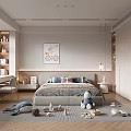 Cozy Modern Kids Room Interior With Bed Stuffed Toys Desk Chair And Storage Cabinets