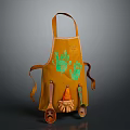 Orange Kitchen Apron With Green Handprint Design And Hanging Utensils