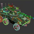 Military Wheeled Tank with Green Orange Camouflage Paint Turret Antennas and Weapons
