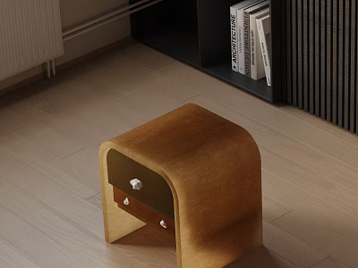 Modern Wooden Bedside Table Design With Drawer And Smooth Surface 3d model