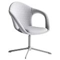 Gray Upholstered Modern Chair With Curved Armrests And Metal Swivel Base