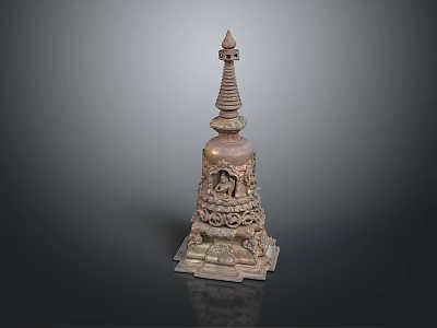 Ancient Carved Stone Tower with Ornate Base Spire and Intricate Traditional Design 3d model