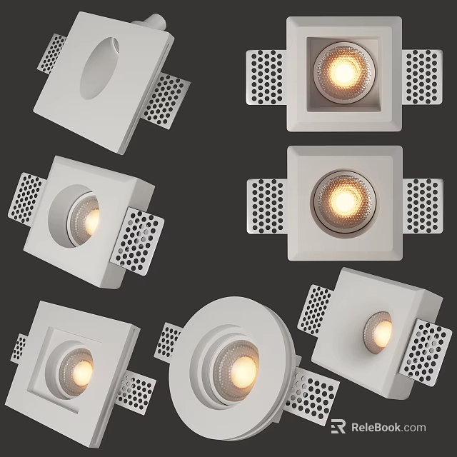 Modern White Downlights And Spotlights With Square Round Design For Indoor Lighting 3d model 