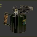 Green Metal Fuel Canister With MUP FUEL Label And Nozzle Valve Handle Design