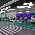 Modern Automobile Service Workshop Layout With Green Floor Multiple Vehicles And Circular Equipment