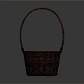 Brown Handwoven Wicker Basket With Curved Handle For Daily Household Use
