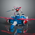 Game Movie Robot Character On Blue Red Flying Vehicle With White Silver Armor Red Wings