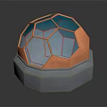 3D Geometric Hemisphere Structure With Blue Orange Polygons And Gray Octagonal Base