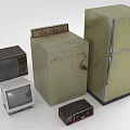 Vintage Retro Electronic Appliances Collection Featuring Old Television Washing Machine Refrigerator And Radio