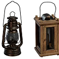 Vintage Metal Kerosene Style And Wooden Square Glass Candle Lanterns
