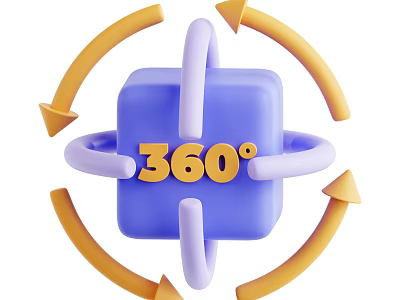 Decorative Ornament Set With 360 Degree Rotating Blue Cube Orange Arrows And Purple Rings 3d model
