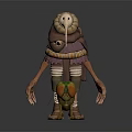 Game Movie Character With Tall Humanoid In Purple Robe Long Nose And Small Green Yellow Insect