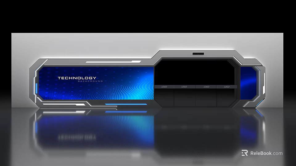 Modern Reception Background Wall In Tech Style With Blue Details 3d model 