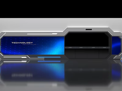 Modern Reception Background Wall In Tech Style With Blue Details 3d model