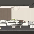 Living Room Sofa Coffee Table Combination Lazy Sofa Chandelier Hanging Picture Green Plant 3d model