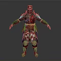 Man in Full Body Red and White Checkered Armor Standing with Arms Outstretched