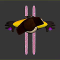 Star Shaped Character in Pink Striped Outfit with Cowboy Hat Goggles and Ski Poles Skiing