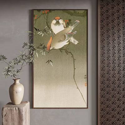 Chinese Traditional Landscape Painting With Birds And Bamboo 3d model