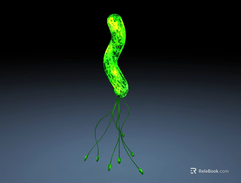 Medical Device For Microbial Detection With Green Fluorescent Curved Structure And Filaments 3d model 