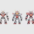 Three Robot Action Figures With Different Colors And Mecha Style Standing Together 3d model