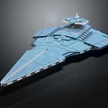 Detailed Blue Triangular Starship Model With Multi Layer Structure And Command Tower 3d model