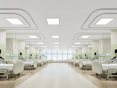 Hospital Outpatient Ward Interior With Beds Medical Equipment And Lighting 3d model