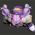 Cartoon Child Character With Purple Pigtails White Top Purple Pants And Pink Sneakers