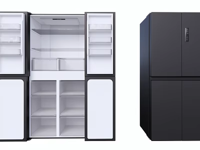 Modern Double Door Refrigerator Freezer With Open Interior Shelves And Black Exterior 3d model