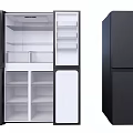 Modern Double Door Refrigerator Freezer With Open Interior Shelves And Black Exterior