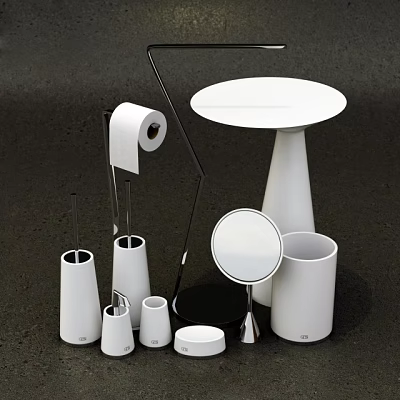 Modern White Bathroom Accessories Set Including Tissue Holder Mirror And Containers 3d model